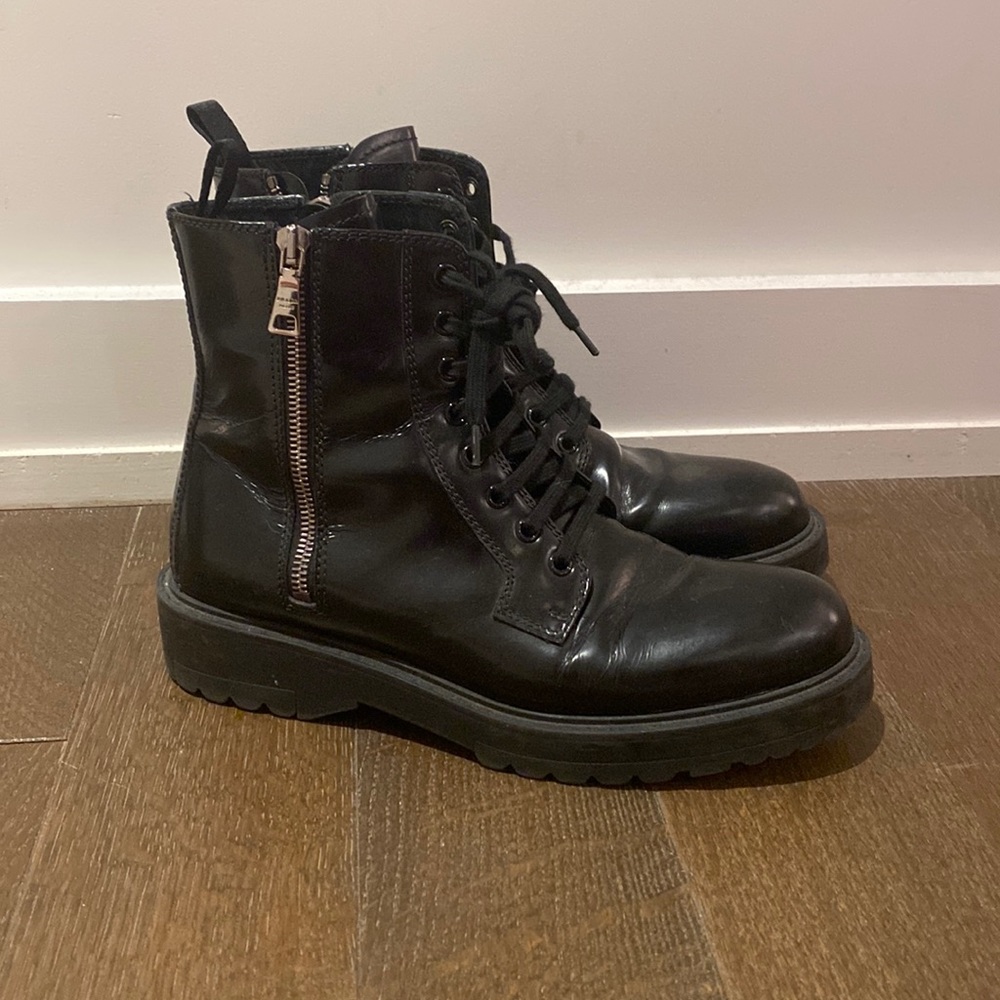 Prada Black Leather Combat Boots Size 37